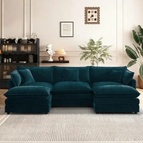 Miniatura 39 de Sofá seccional modular convertible de 76.7", sofás de dos plazas de chenilla con asiento profundo y cojines tipo loveseat para sala de estar, Beige