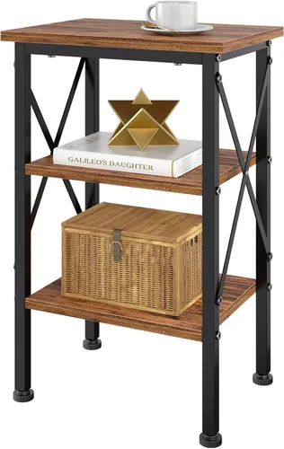 Miniatura 14 de VECELO Mesa auxiliar, mesita de noche, mesas auxiliares de sala de estar de 24 pulgadas de alto, mesitas de noche reforzadas con diseño X, mesa