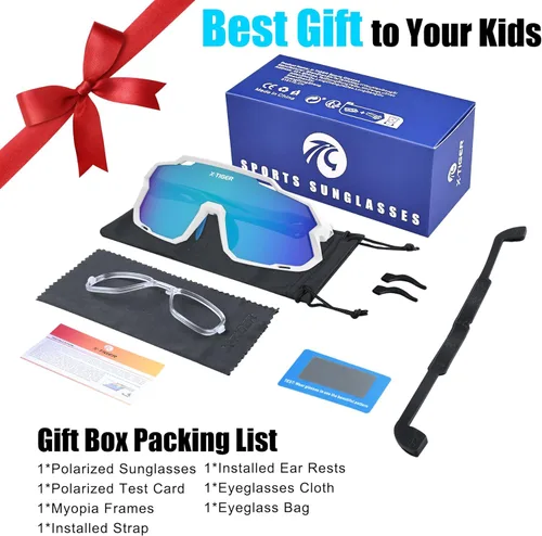 Miniatura 8 de X-TIGER Gafas de sol polarizadas para niños y niñas, lentes de sol de béisbol polarizadas para niños de 8 a 14 años, UV400, gafas de ciclismo