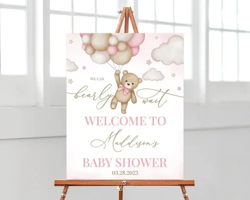 Letrero de bienvenida con globo de oso marrón para baby shower, letrero de bienvenida para baby shower, letrero de bienvenida para baby shower,