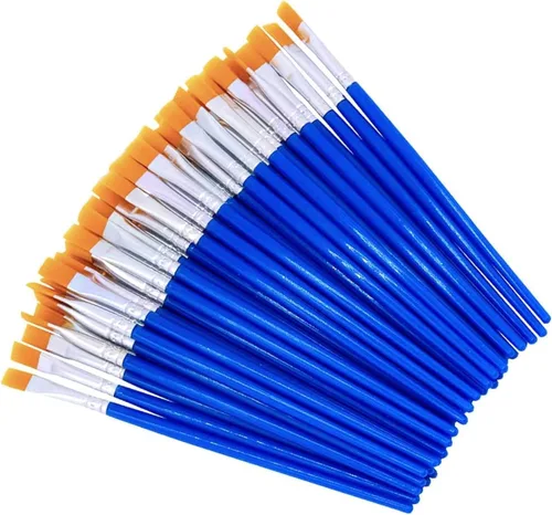 Pinceles a granel con pelo plano de nailon, mango corto de plástico para colorear con acuarela, juego de pinceles para clase de arte, escuela, niños