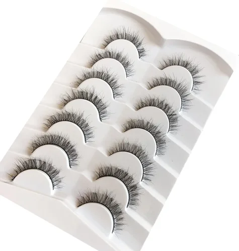 Miniatura 449 de Pooplunch - Pestañas postizas finas de visón sintético, estilo ojo de gato, naturales, cruzadas, tipo racimo, efecto 8D de volumen, tiras