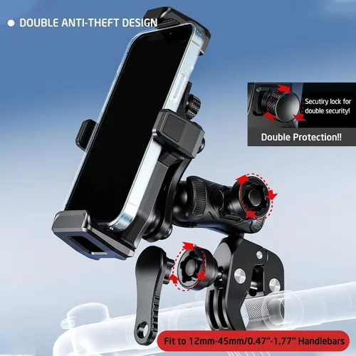 Miniatura 3 de iMESTOU - Soporte de teléfono para motocicleta antivibración, 1 pulgada de bola para manillar, antirrobo y rotación de 360°, se adapta a teléfonos