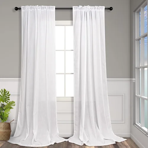Miniatura 68 de Cortinas de lino gris claro, 2 paneles, presillas traseras, bolsillo para cortinero, semitraslúcidas, ahorran energía, estilo rústico, arpillera