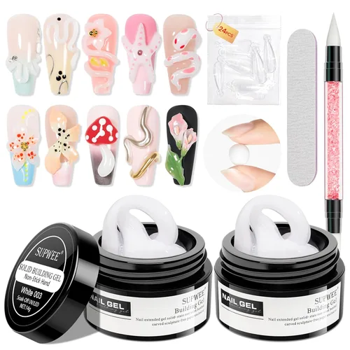 Miniatura 24 de Gel de arte de uñas 3D transparente y blanco, gel sólido constructor para uñas, antiadherente, para escultura de manos, geles duros con doble