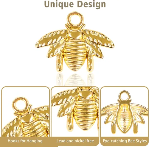 Miniatura 4 de QXUJI - 100 dijes de aleación de abeja para hacer joyas, dijes de abeja de metal, para collares, pulseras, aretes, accesorios de fabricación