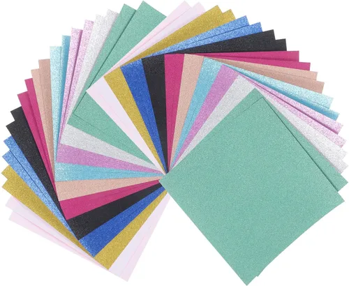 EXCEART 40 hojas de papel con purpurina para proyectos de bricolaje, papel cuadrado de cartulina con purpurina, papel de manualidades multifunción