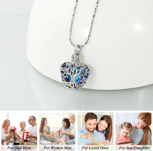 Miniatura 3 de Imrsanl Collar de urna de árbol de la vida con forma de corazón, joyería de cremación para hombres y mujeres, recuerdo, joyería conmemorativa