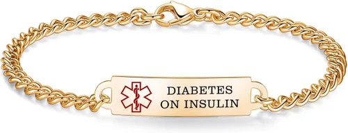 Miniatura 10 de Pulseras de identificación de alerta médica de 6.5 "-8.5" para mujeres, pulseras de emergencia médica de acero inoxidable, grabado gratuito