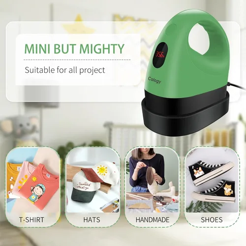 Miniatura 6 de Calogy Mini prensa de calor, máquina de transferencia de calor, control de temperatura constante, base de seguridad aislada, se adapta a Verde