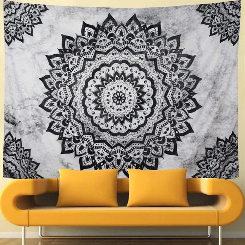 Miniatura 2 de Leofanger Tapiz de pared de mandala blanco y negro – Flor bohemia psicodélico hippie colgante de pared para dormitorio (51.2 x 59.1 pulgadas)