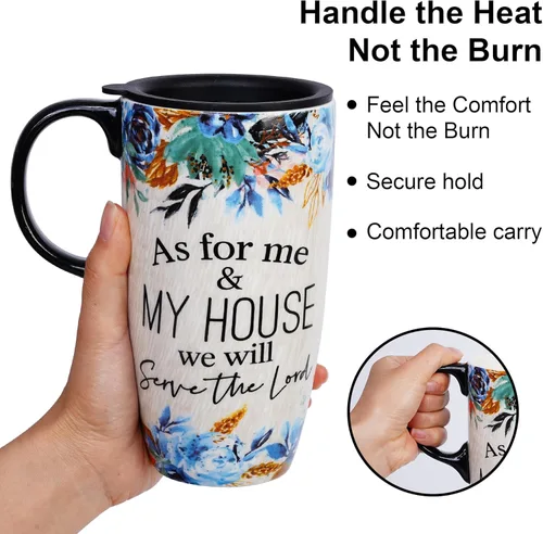 Miniatura 6 de Topadorn Taza de viaje de cerámica con tapa y asa para los amantes del café, tapa resistente a salpicaduras - Vaso para llevar para portavasos de En