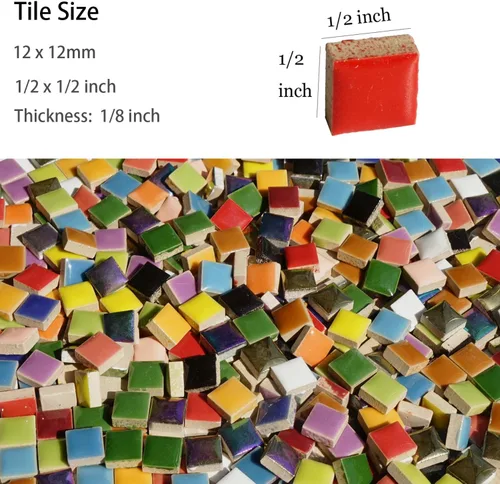 Miniatura 5 de Lanyani 784 Piezas de Azulejos de Mosaico de Cerámica Cuadrados Pequeños Coloridos para Manualidades, Láminas de Piezas de Porcelana Esmaltadas
