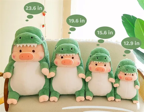 Miniatura 5 de Juguete de Peluche de Cerdo Vestido como Tiburón Dinosaurio Almohada de Felpa Linda para Niños y Niñas (Azul, 15.6 pulgadas)