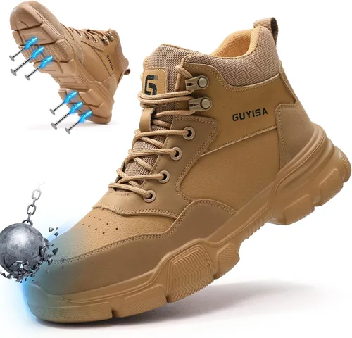 Miniatura 9 de Botas de punta de acero para hombre, botas de trabajo ligeras para hombres, botas de seguridad altas con suela media Kevlar resistente a pinchazos
