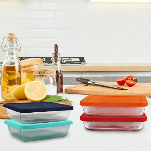 Miniatura 5 de Sophico Tapa de almacenamiento rectangular de silicona para 6 tazas de repuesto para cuencos de vidrio Pyrex 7211-PC, recipiente no incluido (MIX)