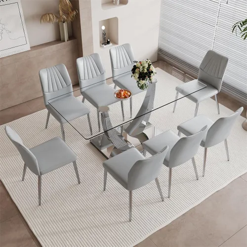 Miniatura 78 de Mesa de comedor moderna para mesa de comedor de mármol sintético de 4/6, 63 pulgadas, mesa de cocina rectangular, mesa de cocina y comedor de fácil