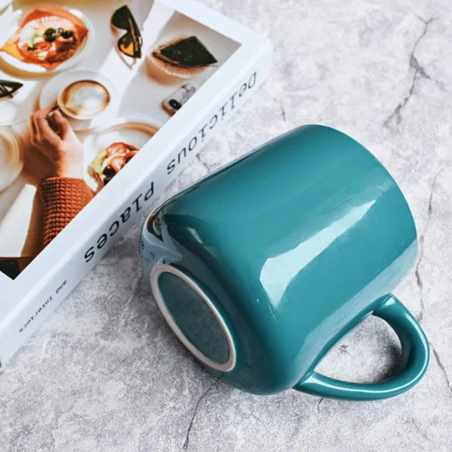 Miniatura 6 de Bosmarlin Juego de 2 tazas de café de cerámica brillante, taza de té para oficina y hogar, 18 onzas, apta para lavavajillas y microondas Aguamarina