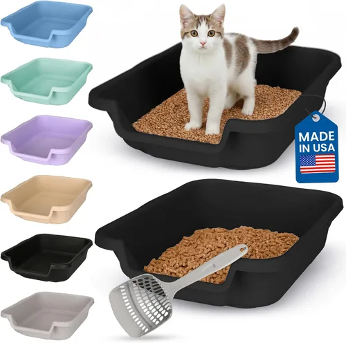 Miniatura 20 de KittyGoHere - Caja de arena para gatos mayores, sartén pequeña con cuchara jumbo de mango largo, caja de arena para gatos de entrada baja, ligera
