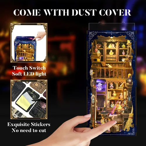 Miniatura 5 de Kit de manualidades DIY para rincón de lectura para adultos, rompecabezas de madera 3D con inserción para estanterías y decoración con luz led