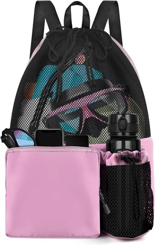 Miniatura 11 de BROTOU Mochila de playa para natación con bolsillo húmedo de malla y cordón, bolsas para nadar, gimnasio Púrpura