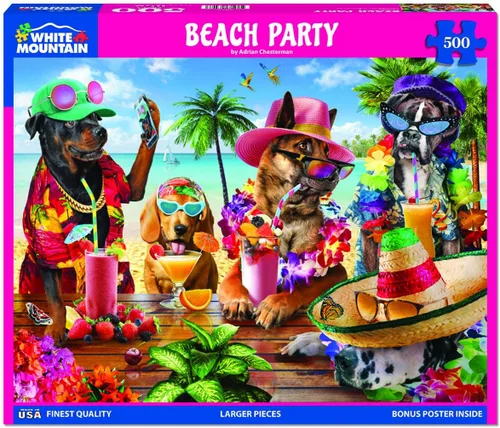 Miniatura 2 de White Mountain Rompecabezas de 500 piezas divertido para perros de verano con piezas grandes, regalo para adultos de 18 x 24 pulgadas, fiesta