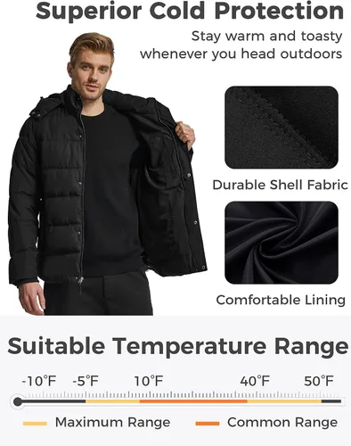 Miniatura 4 de Wantdo Abrigo de invierno con capucha para hombre, abrigo de algodón grueso con capucha extraíble