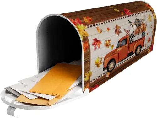 Miniatura 6 de Funda magnética para buzón de otoño, camión, tamaño estándar de 18 x 21 pulgadas, diseño de calabazas de Acción de Gracias, cosecha, hojas de arce