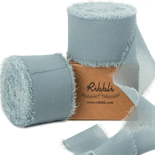 Miniatura 11 de Ribbli Cinta de Gasa Azul Marino Profundo de 1-1/2 pulgadas x 20 Yardas Cinta de Seda de Gasa con Flecos Hecha a Mano, Cinta Azul para Invitaciones