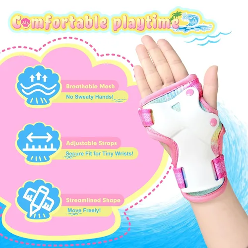 Miniatura 3 de NEMONE Rodilleras para niños, niñas, coderas, muñequeras con bolsa de cordón, juego de equipo de protección reflectante ajustable para patinaje