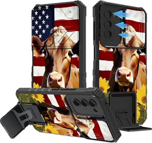 Miniatura 1142 de Funda para Samsung Galaxy S22 Ultra 5G, Galaxy S22 Ultra con cubierta de cámara deslizante, funda resistente de doble capa con función atril Black