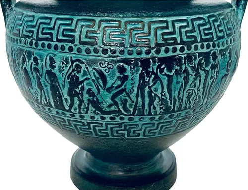 Miniatura 5 de Alivio terracota cerámica ánfora 8.3 in,pátina verde,Escenas de la mitología griega antigua