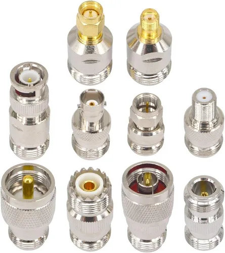 Kit adaptador tipo N de 10 piezas, kit adaptador RF de 50 ohmios, N hembra a F/BNC/SMA/UHF/N macho y hembra coaxial para radioaficionado, escáner