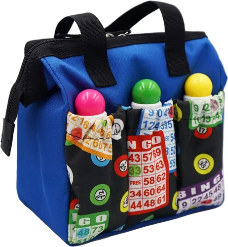 Miniatura 8 de Yuanhe Bingo Dauber Tote Bag - Bolsa de 6 bolsillos con patrón de bingo, Negro -, Bolso Rojo