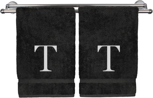 Miniatura 11 de Toalla de mano monogramada, regalo personalizado, juego de 2 - Toalla bordada con letra de bloque dorada - Extra absorbente 100% algodón turco