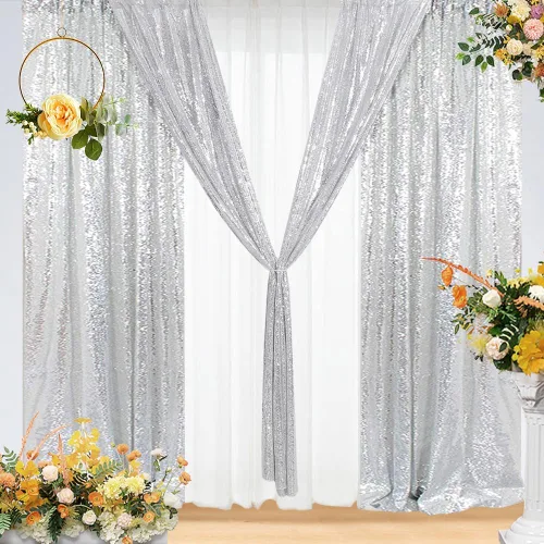 Miniatura 56 de Eternal Beauty Cortinas de fondo de lentejuelas rosadas, 2 paneles de 2 x 8 pies para San Valentín, Navidad, fiesta, cumpleaños, fotografía, boda