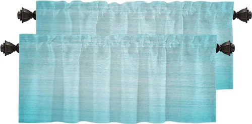 BaoNews Cortinas de ventana de cocina azul turquesa claro, color turquesa brillante, color sólido, decoración de ventana, cenefas de ventana para