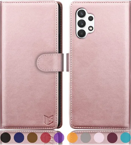 SUANPOT Funda de piel tipo cartera para Samsung Galaxy A32 5G con bloqueo RFID, soporte para tarjetas de crédito, funda de teléfono con tapa a Oro