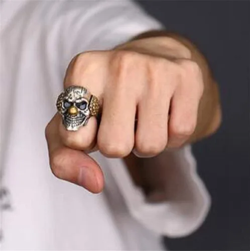 Miniatura 5 de Anillo de calavera para hombres, anillo de calavera de Joker, anillo gótico de calavera de payaso o para fiesta de cóctel, anillo de calavera