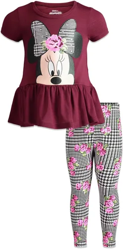 Disney Minnie Mouse - Conjunto de camiseta y leggings florales de péplum para bebés y niños grandes (12 meses - 14-16)