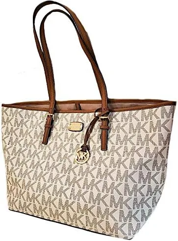 Miniatura 2 de Michael Kors Jet Set Travel Brown Large Carryall Tote MK Signature Bag