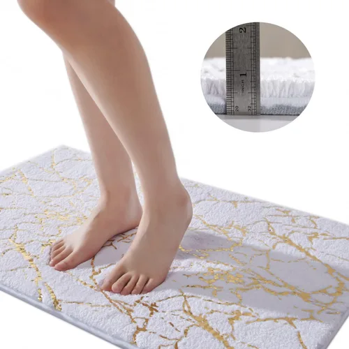 Miniatura 7 de QJHOMO Alfombra de baño de mármol, alfombras de baño blancas y doradas decorativas, antideslizante, tapete de baño super absorbente de microfibra