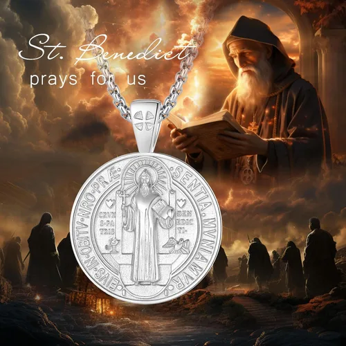 Miniatura 407 de EUDORA Collar de plata de ley 925, San Cristóbal y San Benito, San Miguel, Virgen María, San Judas Tadeo, Cruz de Buen Pastor y Arcángel, Medalla