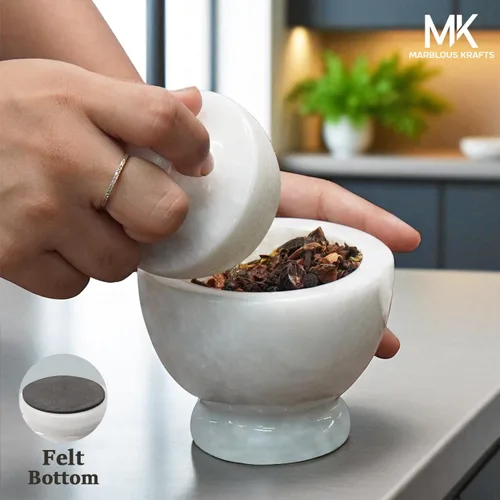 Miniatura 2 de Marblous Krafts Juego de mortero y mortero de mármol de 3.5 pulgadas, molinillo de hierbas y especias blanco para accesorios de cocina, molinillo