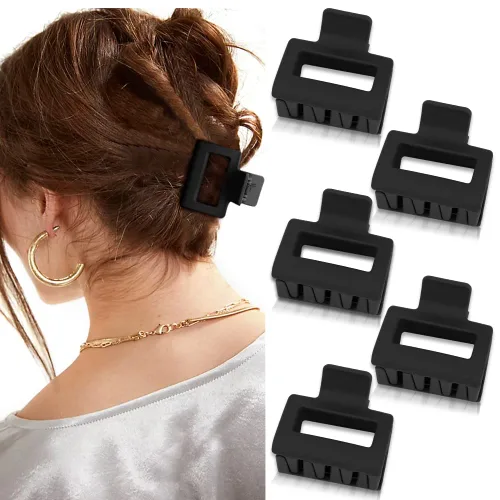 ATODEN Pinzas cuadradas mate para el cabello para mujeres y niñas, 5 abrazaderas rectangulares de agarre antideslizantes medianas para cabello corto