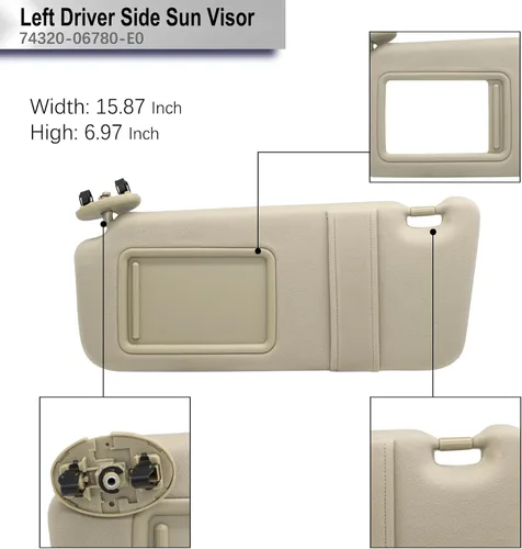Miniatura 4 de Visera solar del lado izquierdo del conductor sin luz compatible con Toyota Camry 2007 2008 2009 2010 2011 Número de repuesto 74320-06780-E0