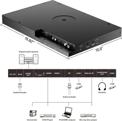 Miniatura 7 de SYLVOX Smart TV abatible de 15.6 pulgadas debajo del gabinete, Google TV soporta rotación de 360 grados, conexión WiFi y inalámbrica, diseño