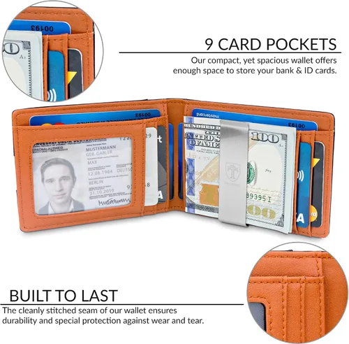 Miniatura 2 de TRAVANDO - Cartera delgada para hombres con clip de dinero y bloqueador de lector RFID Seattle mini de plegado doble