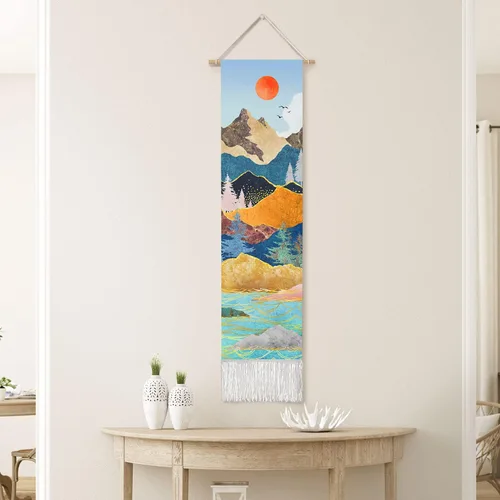 Miniatura 4 de RosieLily Tapiz de arte de pared, tapiz de naturaleza de montaña azul, 13 pulgadas de ancho x 51 pulgadas de alto, para decoración de pared