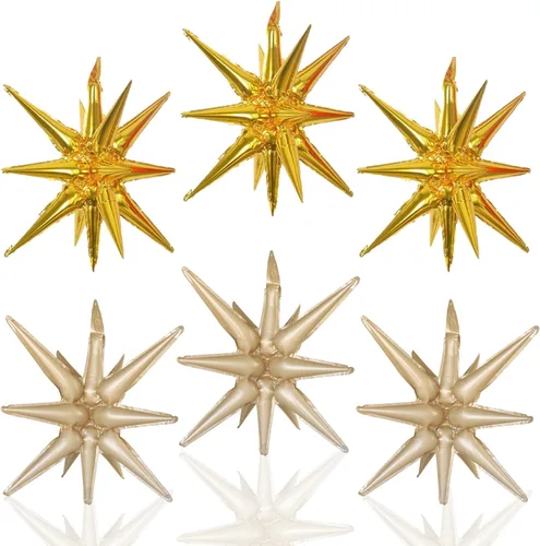 Miniatura 36 de 6 Globos de Papel de Aluminio con Forma de Estrella Negra de Una Pieza, Globo de Estrella de 14 Puntas 4D Cono Starburst de Mylar de 22 Pulgadas